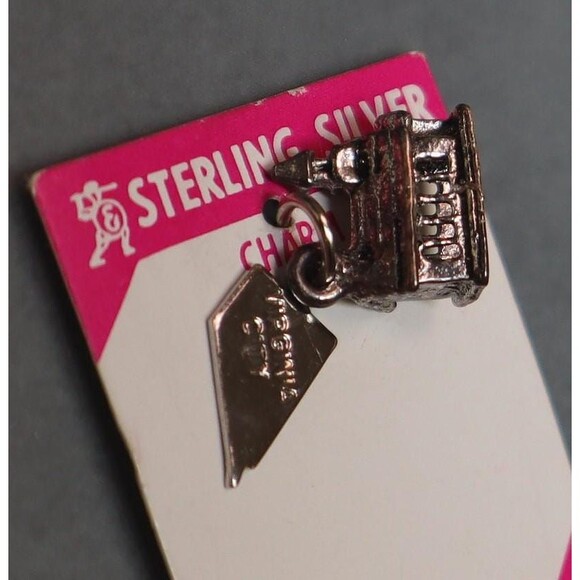 Sterling Church Charm Virginia City NOS on Card - Picture 2 of 3